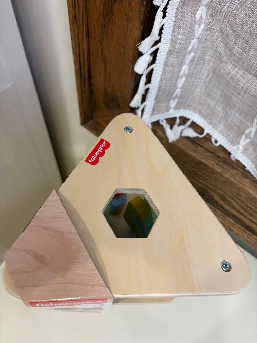 Fisher-Price Wooden Activity Triangle with Red, Yellow, Blue and Green Gears